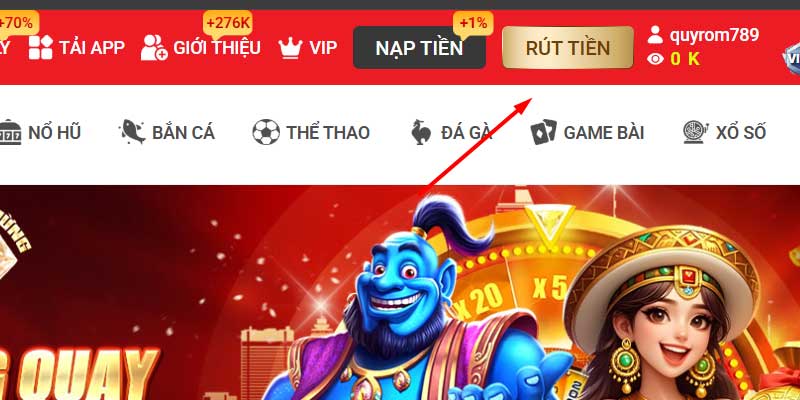 Nhấn vào mục rút tiền MM88